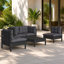 Compact Black Garden Lounge Set, 5 Pieces