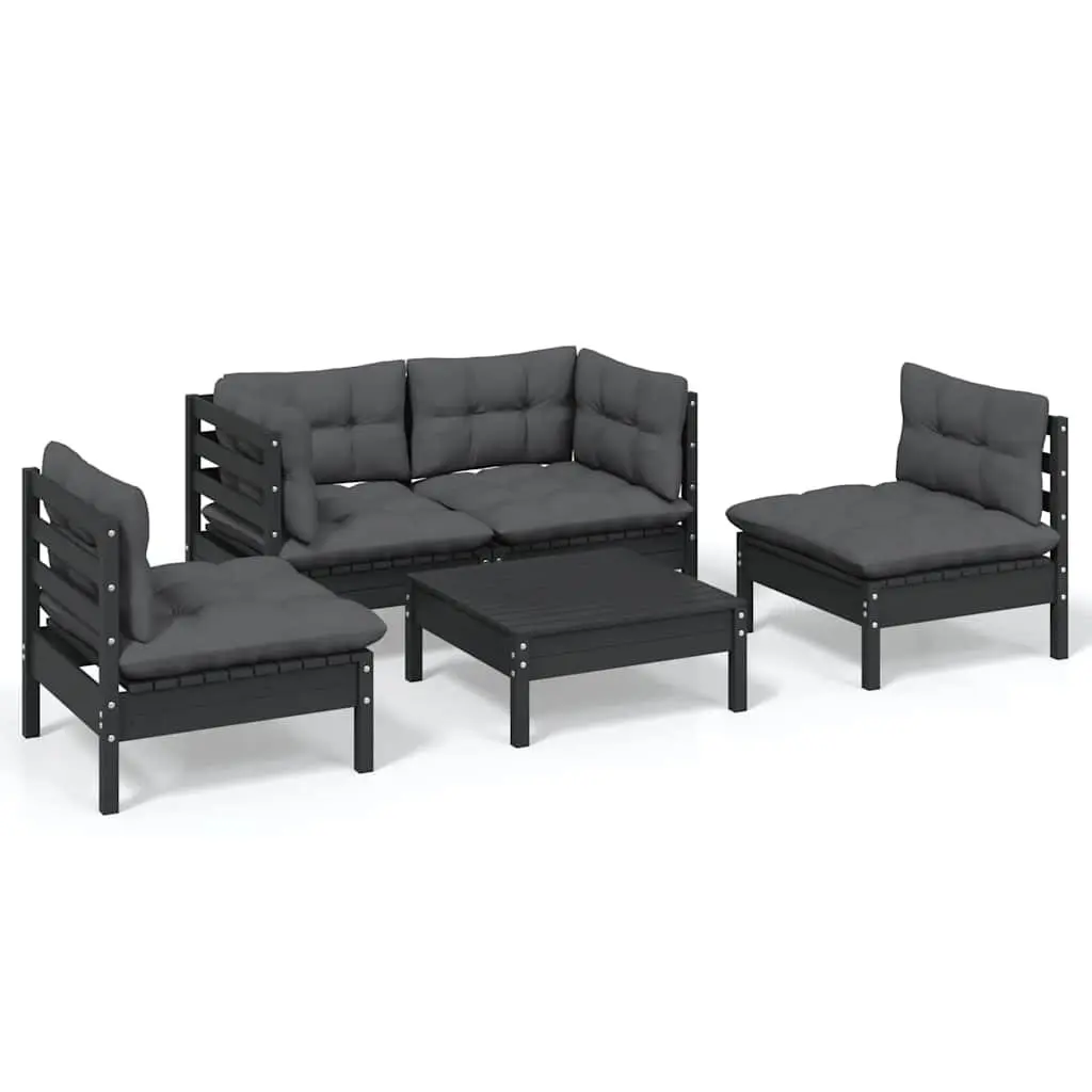 Black Garden Lounge Set, 5 Pieces