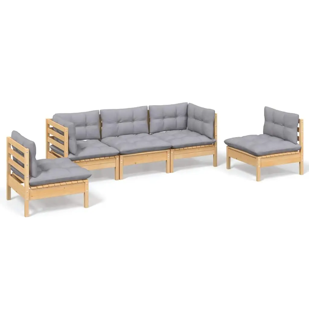 Garden Lounge Set 5 Piece Outdoor Patio Furniture Grey Cushions Modular