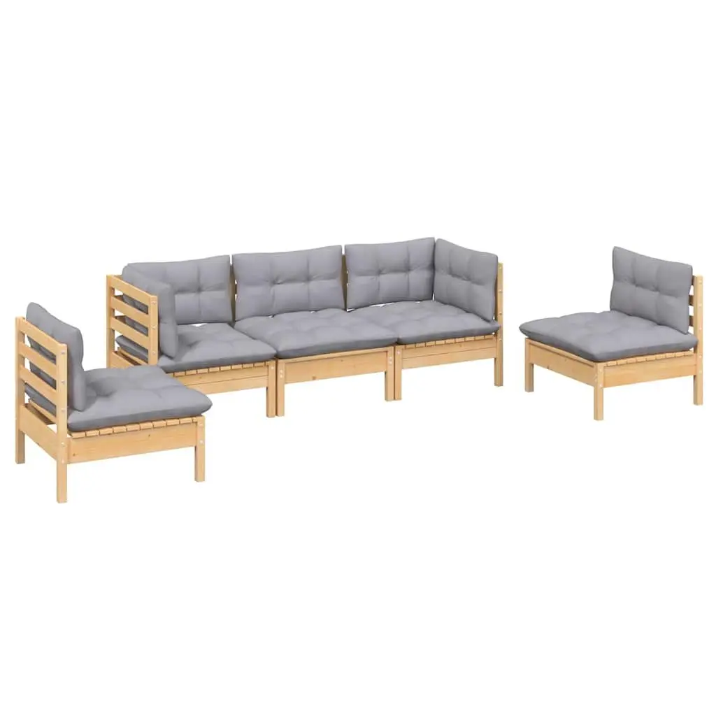 Garden Lounge Set 5 Piece Outdoor Patio Furniture Grey Cushions Modular