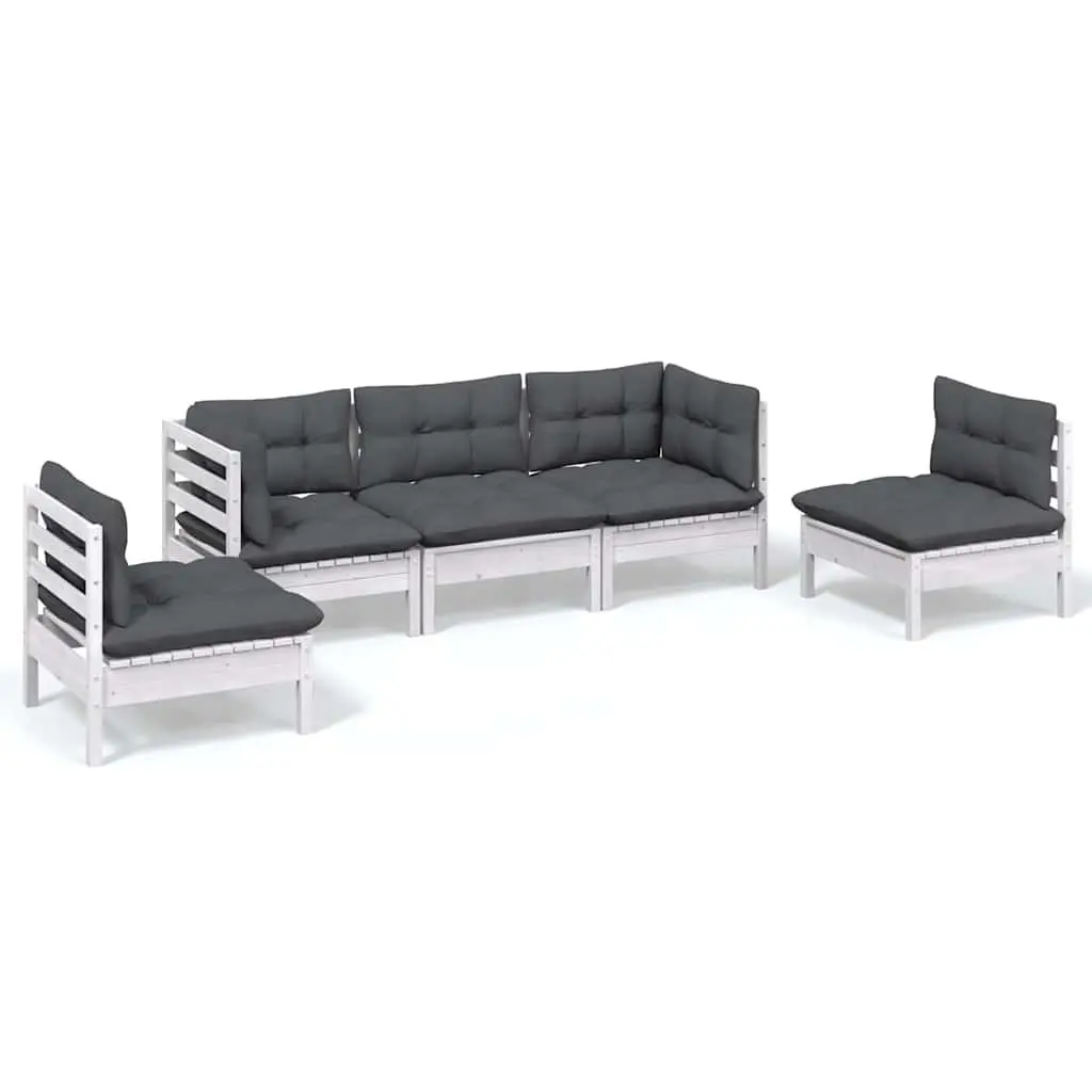 Garden Lounge Set 5 Piece Outdoor Furniture Patio Seating White Cushions