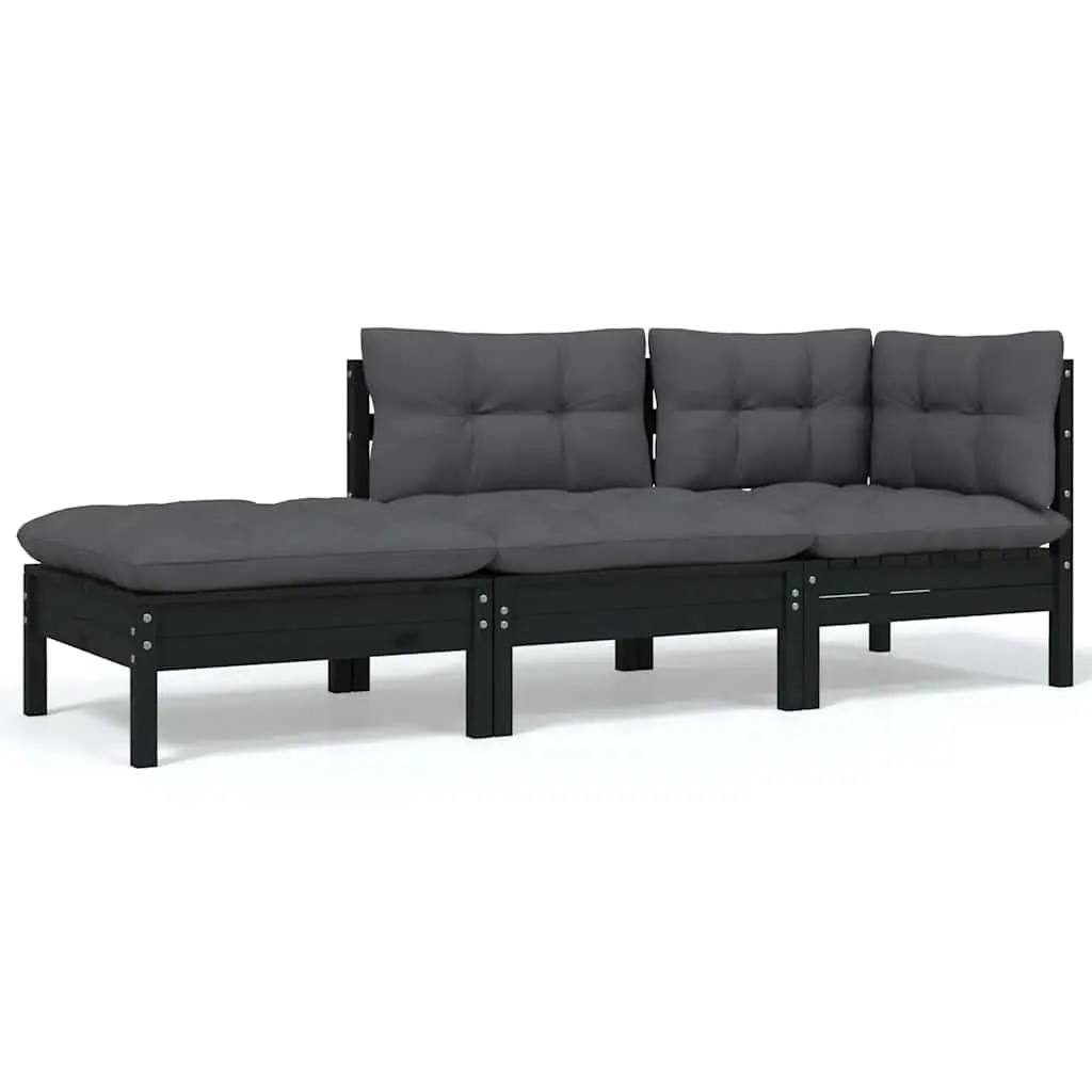 Garden Lounge Set Black 6 Piece Outdoor Patio Furniture Solid Pinewood with Cushions