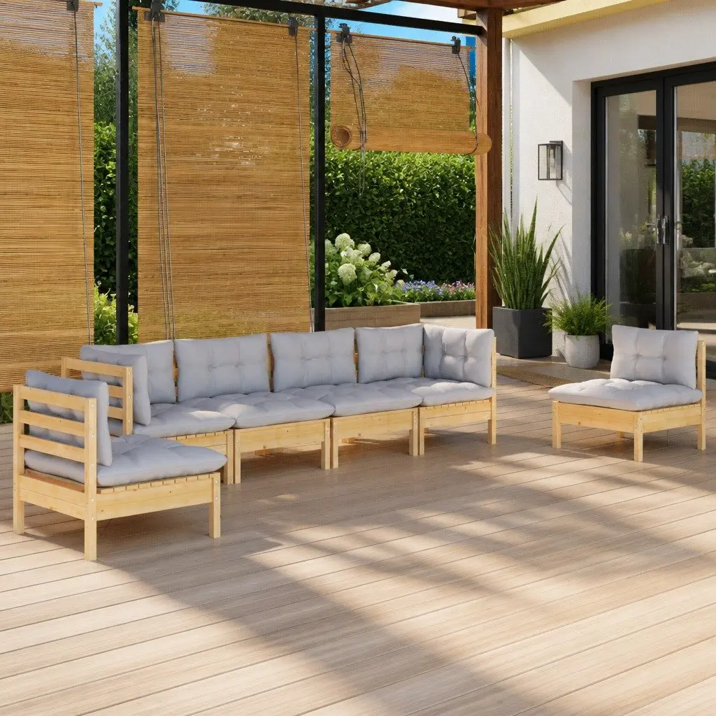 6 Piece Garden Lounge Set Outdoor Patio Furniture Grey Cushions Solid Pinewood