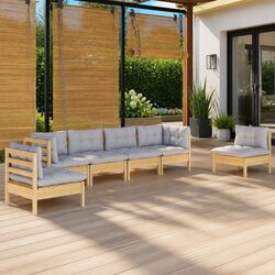 6 Piece Garden Lounge Set Outdoor Patio Furniture Grey Cushions Solid Pinewood