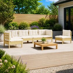 Compact 6 Piece Garden Lounge Set with Cream Cushions
