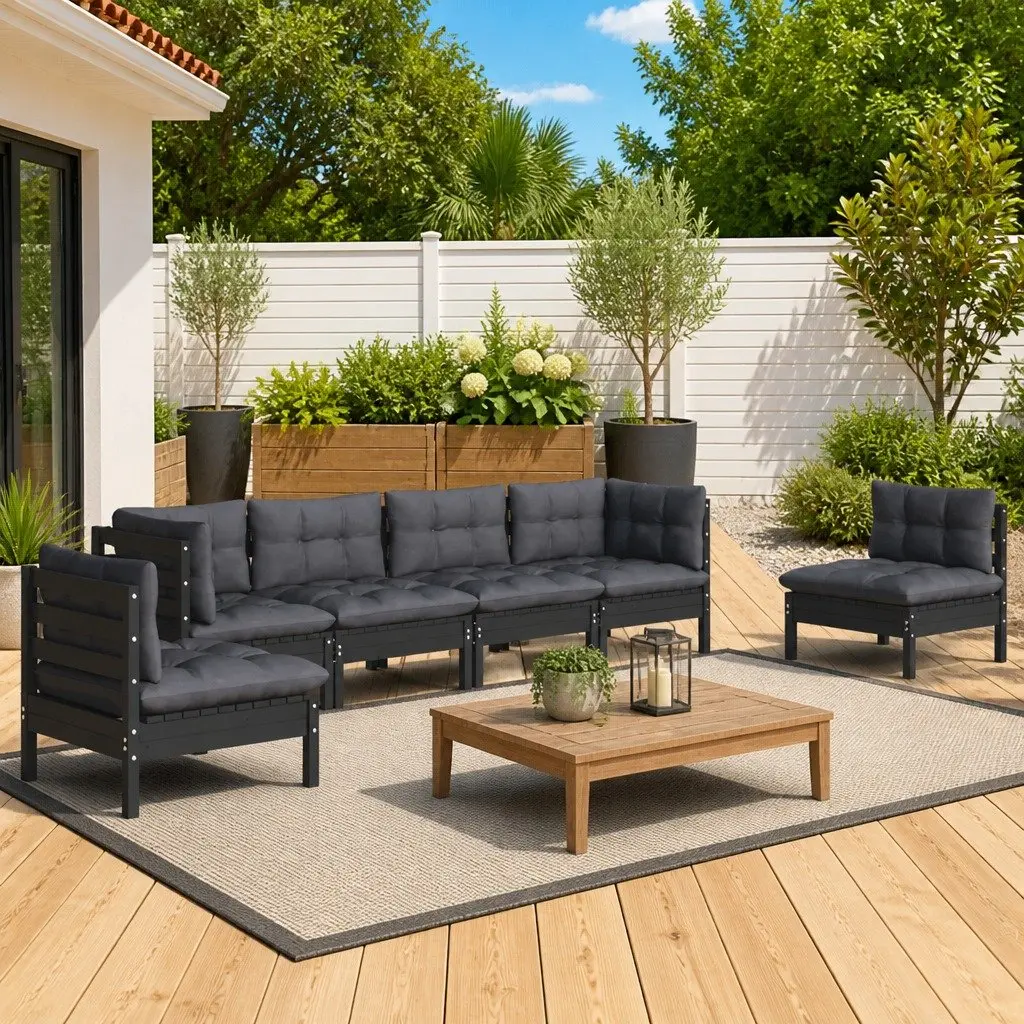 Garden Lounge Set 6 Piece Outdoor Furniture Patio Seating with Cushions Black