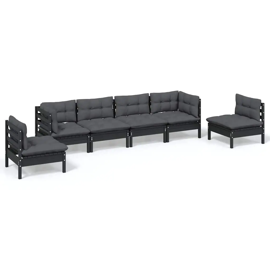 Garden Lounge Set 6 Piece Outdoor Furniture Patio Seating with Cushions Black