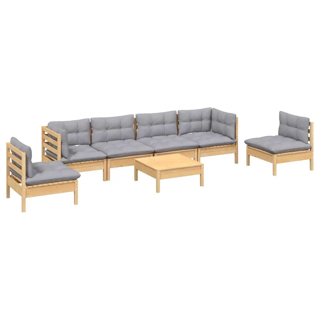 Garden Lounge Set 7 Piece Outdoor Patio Furniture Grey Cushions Pinewood