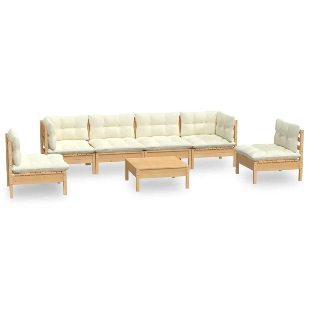 Garden Lounge Set 7 Piece Patio Furniture Solid Pinewood with Cream Cushions