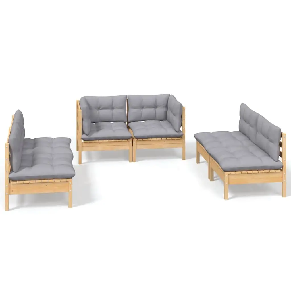 Garden Lounge Set Grey 6 Piece Solid Pinewood Modular Patio Furniture