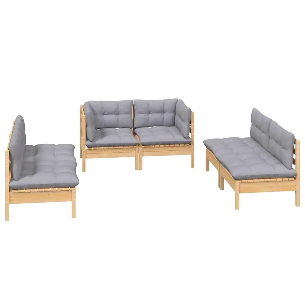 Garden Lounge Set Grey 6 Piece Solid Pinewood Modular Patio Furniture