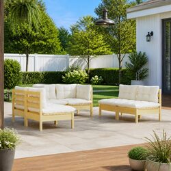 Garden Lounge Set 6 Piece Outdoor Patio Furniture Cream Cushions Pinewood