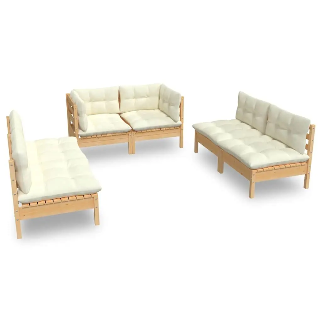 Garden Lounge Set Cream 6 Piece Outdoor Patio Furniture Solid Pinewood
