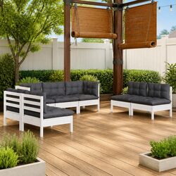 Concise 7 Piece Garden Lounge Set in White Pinewood