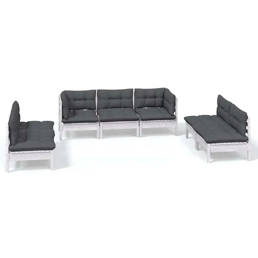 Garden Lounge Set White 7 Piece Solid Pinewood Modular Outdoor Furniture