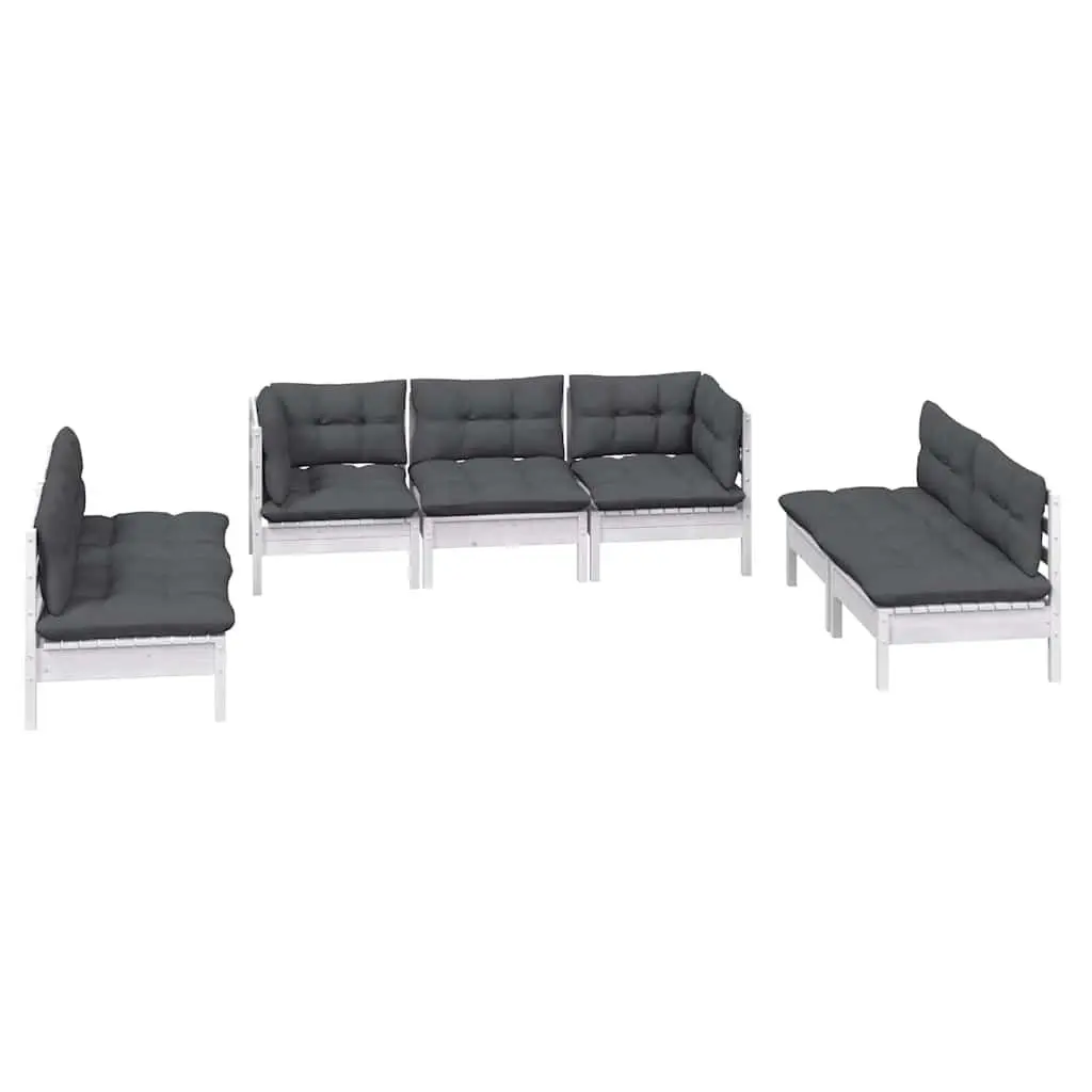 Garden Lounge Set White 7 Piece Solid Pinewood Modular Outdoor Furniture