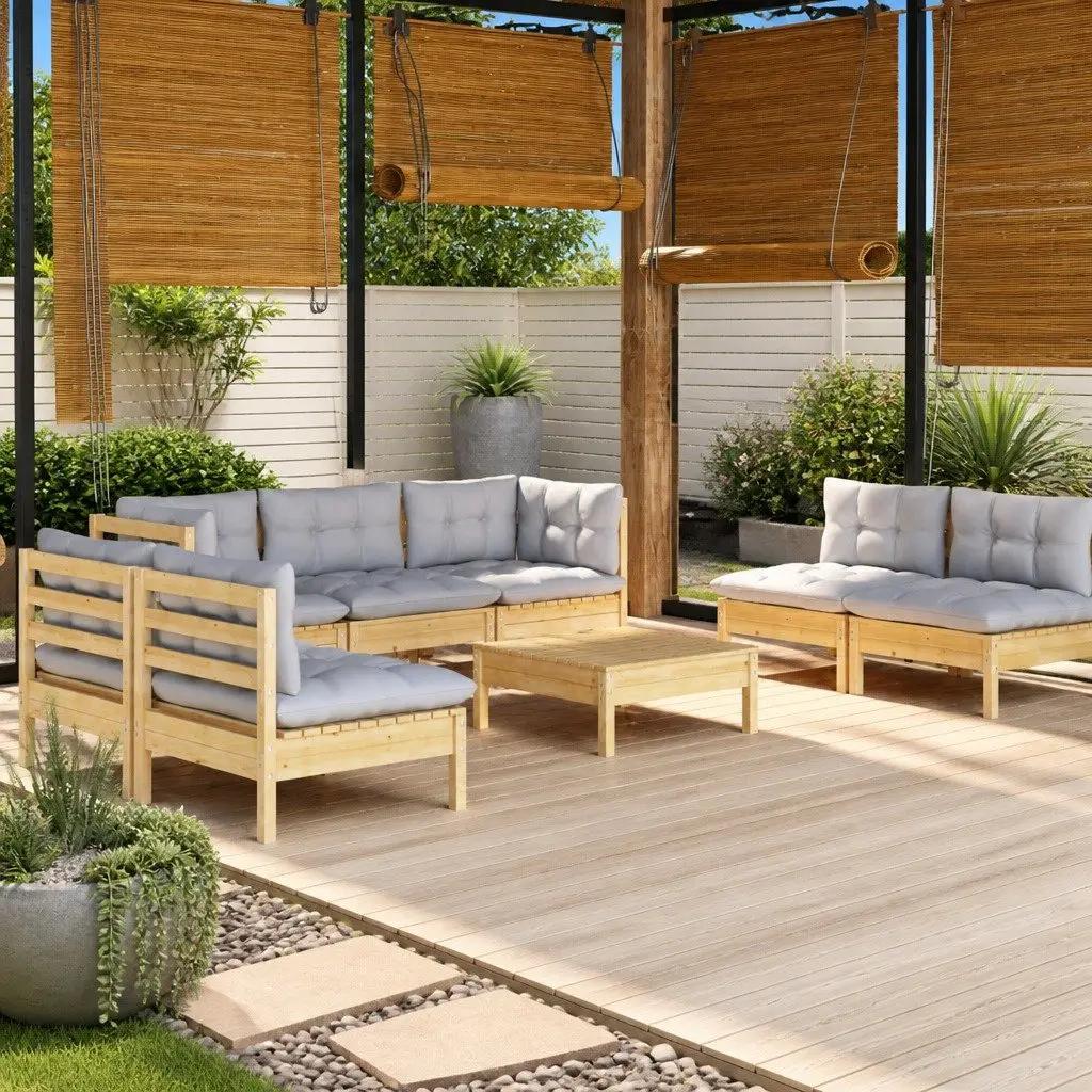 Garden Lounge Set Grey 8 Piece Modular Outdoor Patio Furniture