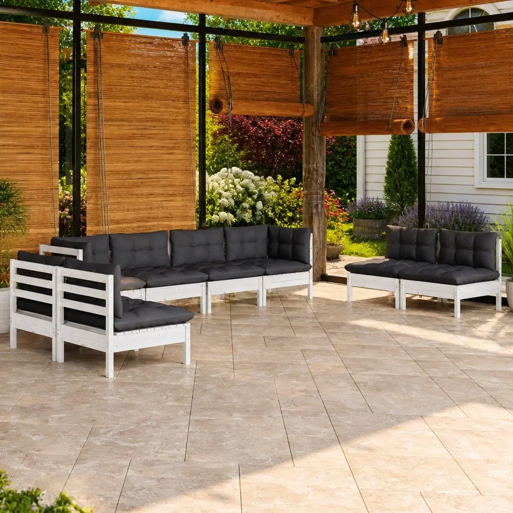 Garden Lounge Set 8 Piece Outdoor Patio Furniture with Cushions Modular White