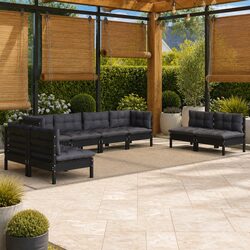 Garden Lounge Set 8 Piece Modular Outdoor Furniture with Cushions Black Pinewood