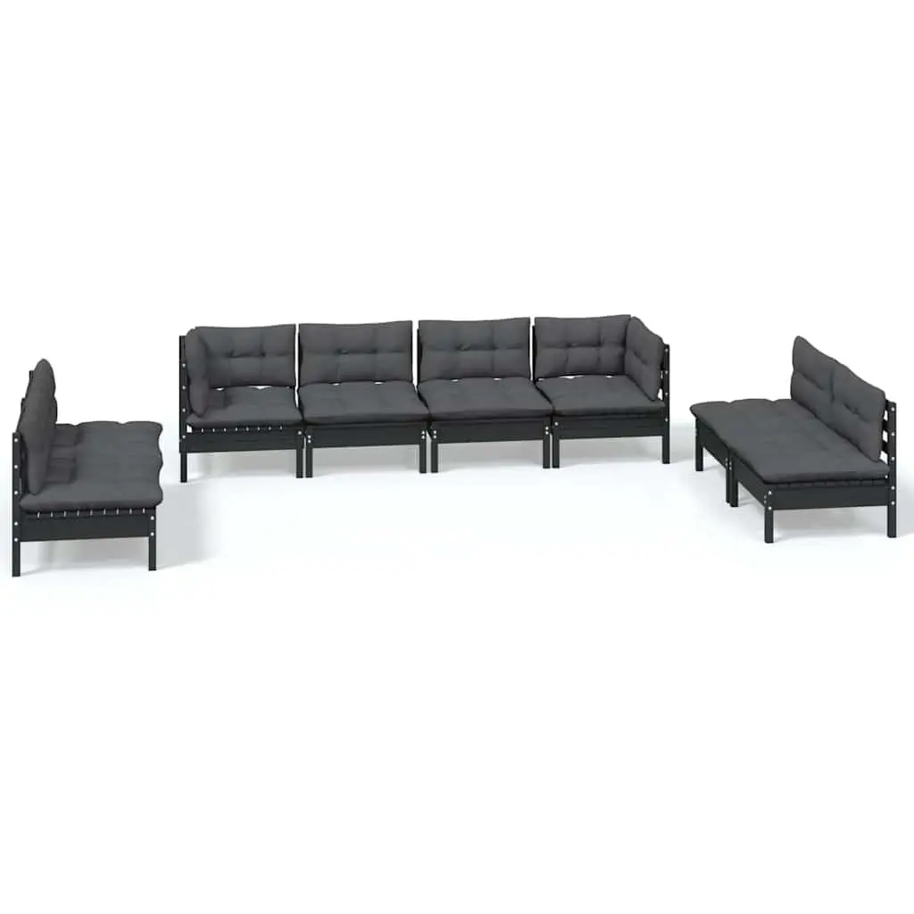 Garden Lounge Set 8 Piece Modular Outdoor Furniture with Cushions Black Pinewood