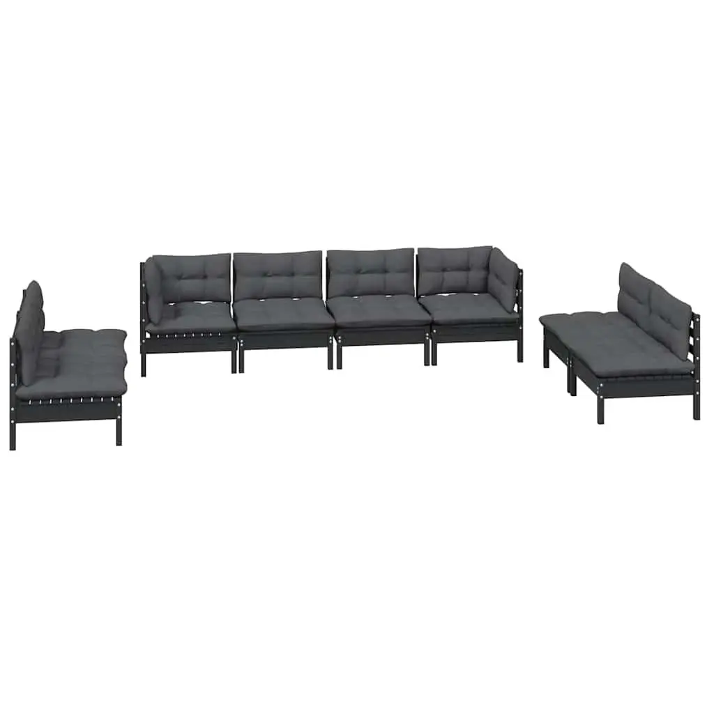 Garden Lounge Set 8 Piece Modular Outdoor Furniture with Cushions Black Pinewood