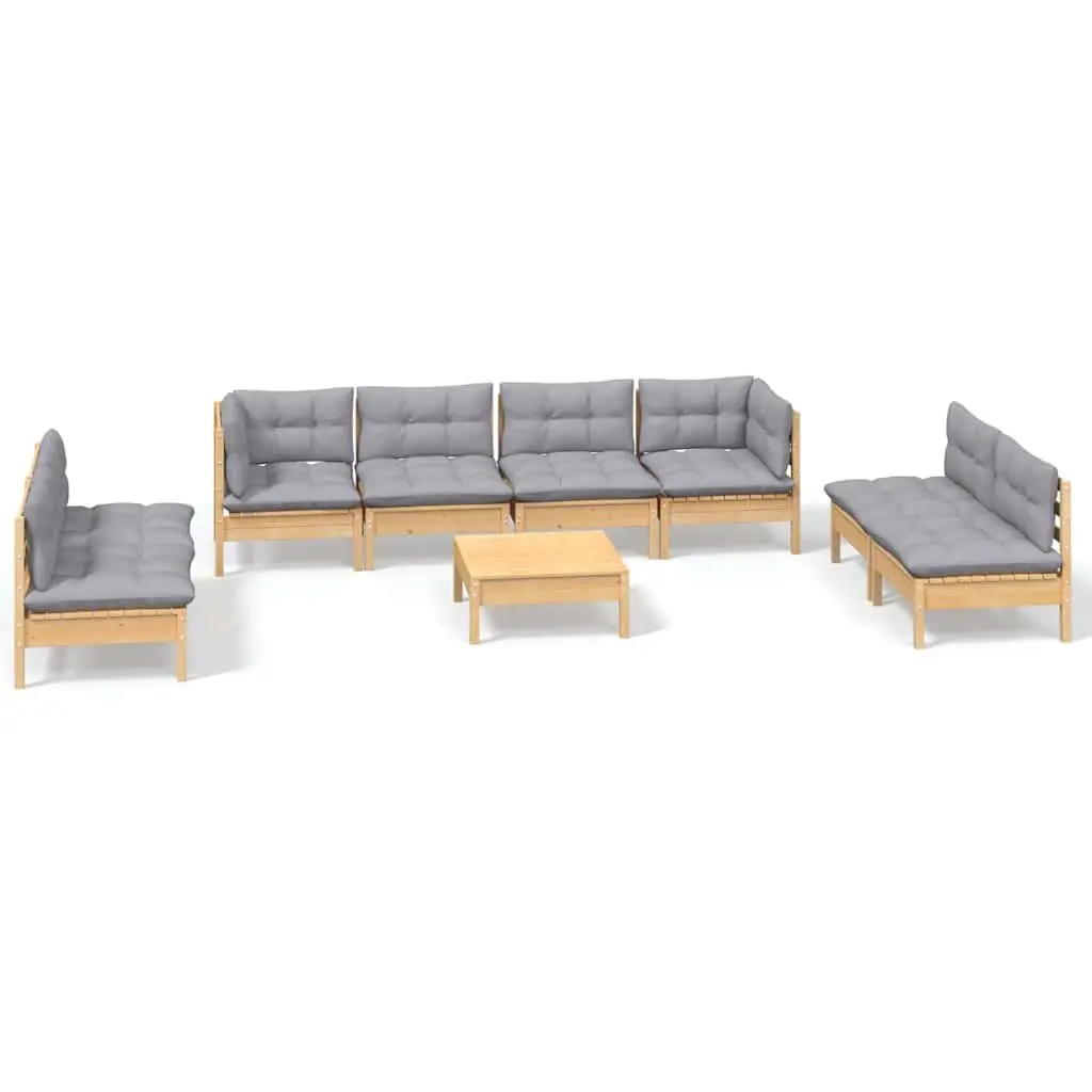 Garden Lounge Set 9 Piece Outdoor Patio Furniture Grey Cushions Pinewood