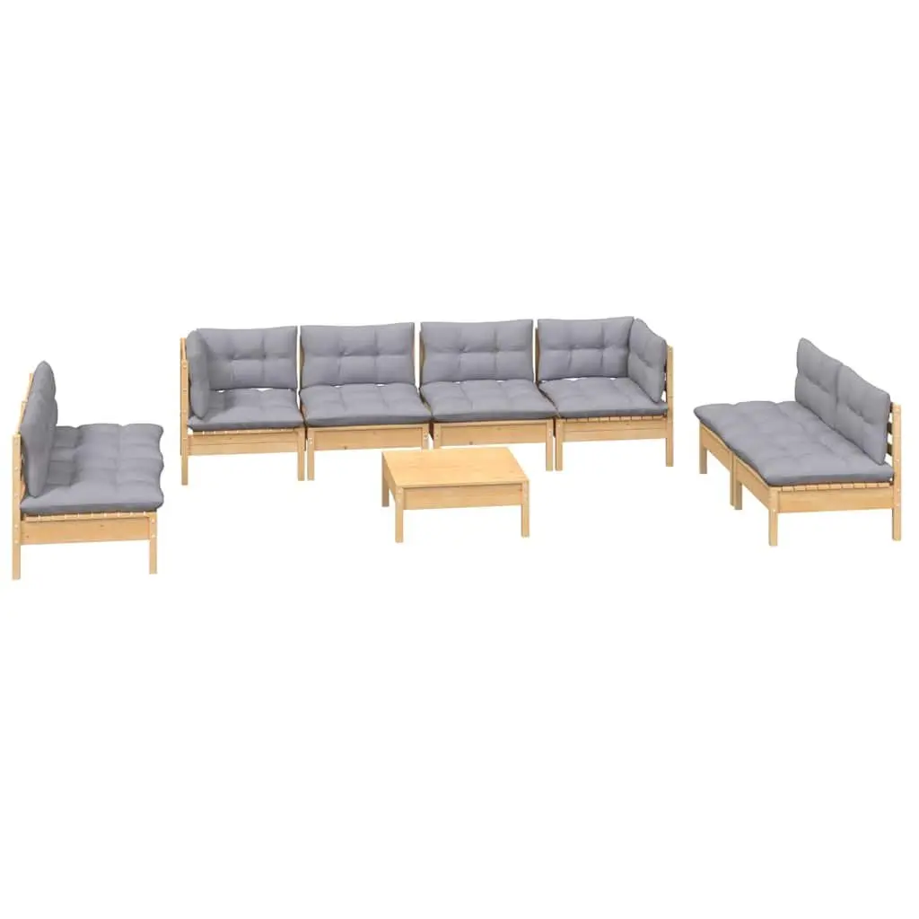 Garden Lounge Set 9 Piece Outdoor Patio Furniture Grey Cushions Pinewood