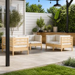 Garden Lounge Set 6 Piece Outdoor Patio Furniture Modular Sofa Cream Cushions