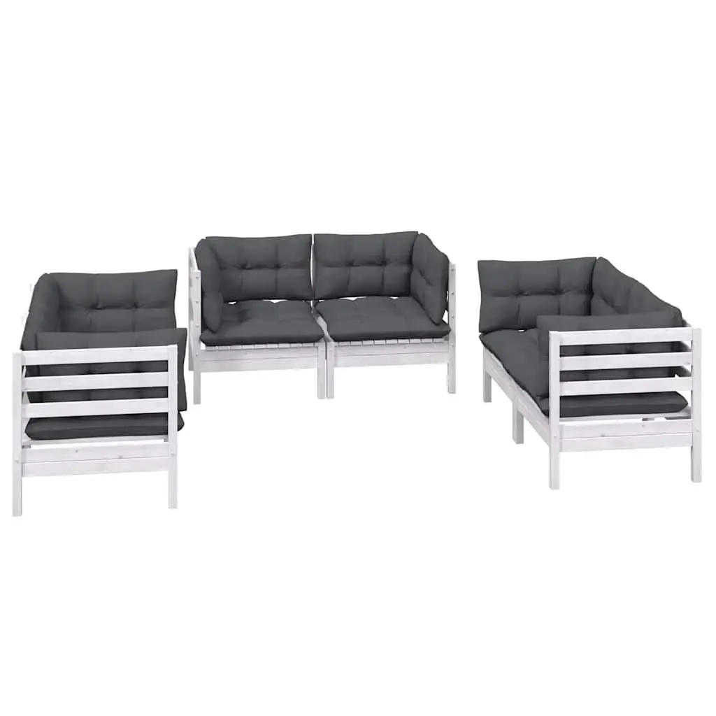 Garden Lounge Set White 6 Piece Modular Outdoor Patio Furniture with Cushions