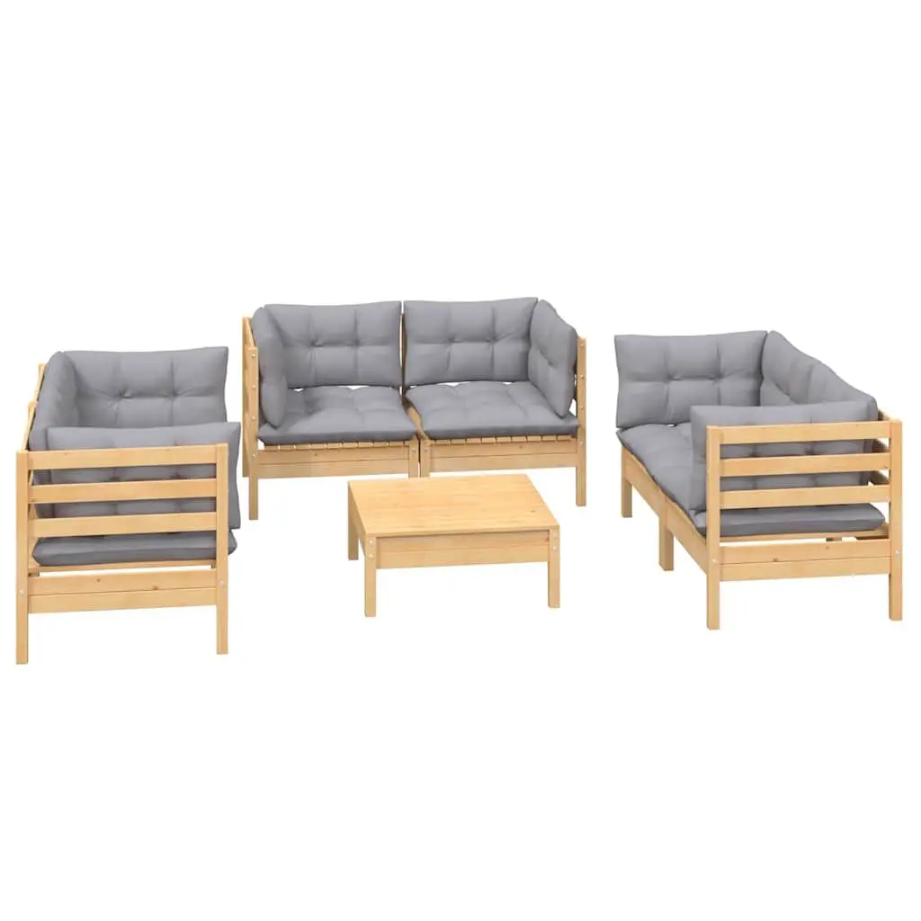 Garden Lounge Set 7 Piece Outdoor Patio Furniture with Grey Cushions Pinewood