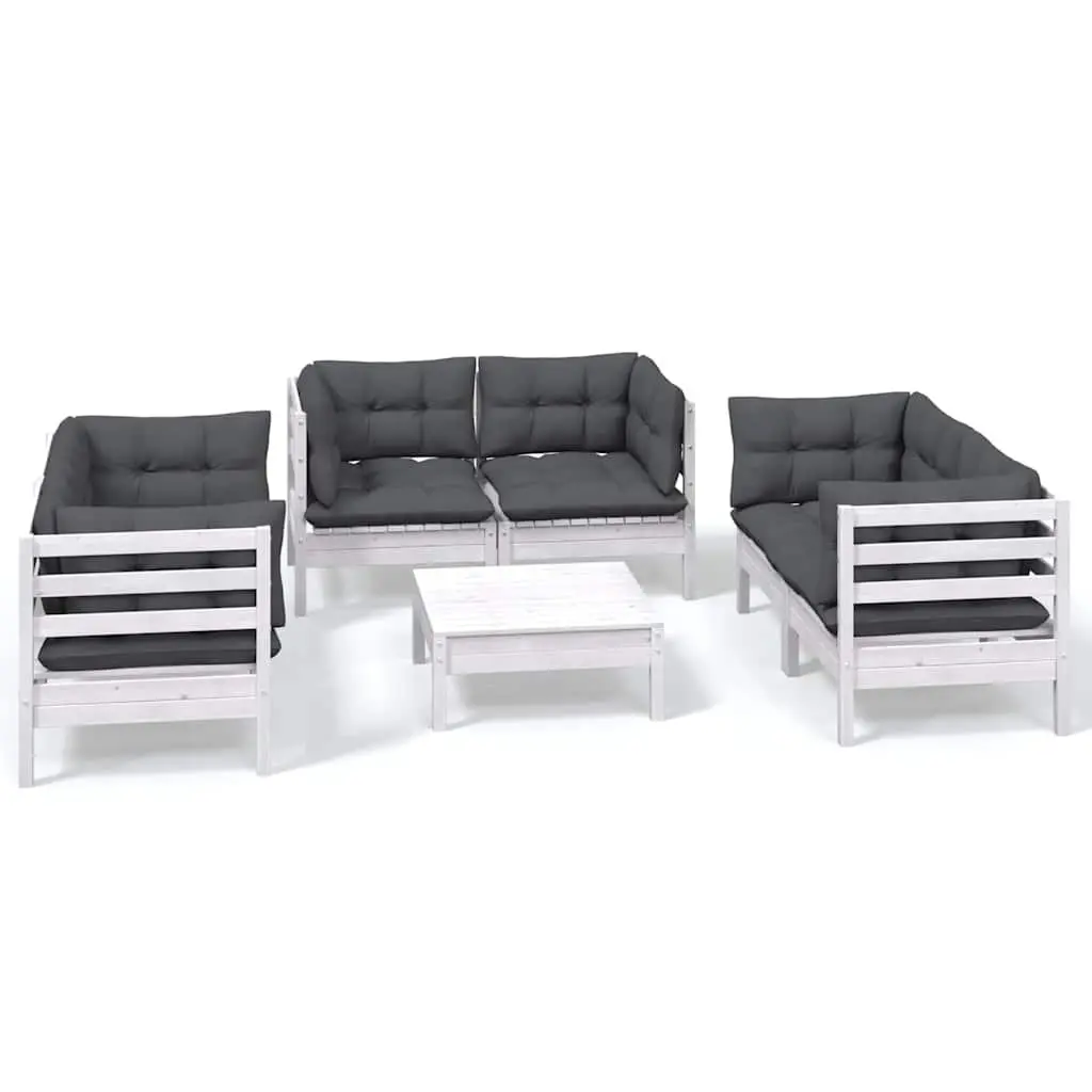 Garden Lounge Set 7 Piece Outdoor Furniture with Cushions Solid Pinewood White
