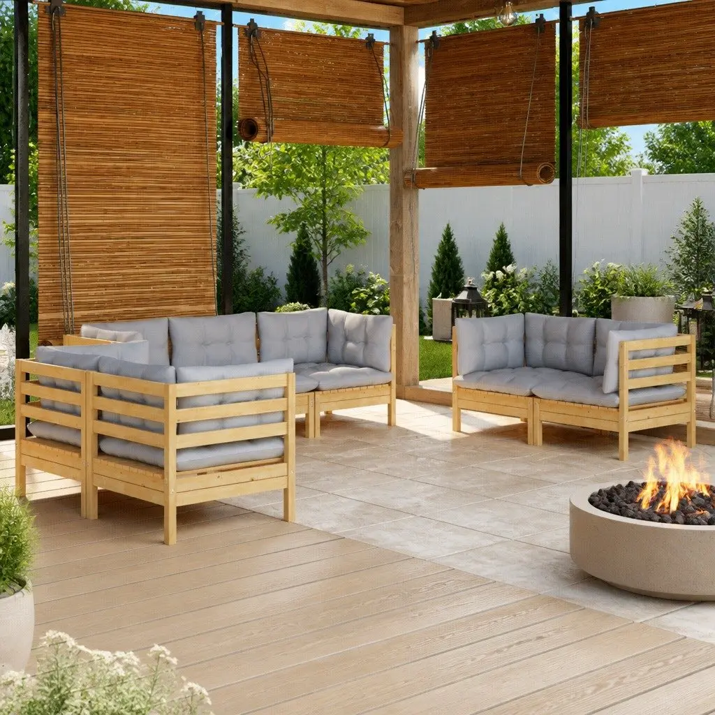 Garden Lounge Set Grey 7 Piece Outdoor Patio Furniture Modular Sofa