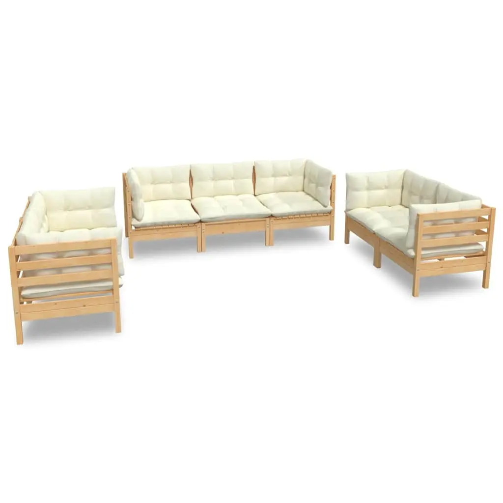 Garden Lounge Set 7 Piece Patio Furniture Solid Pinewood Cream Cushions Modular