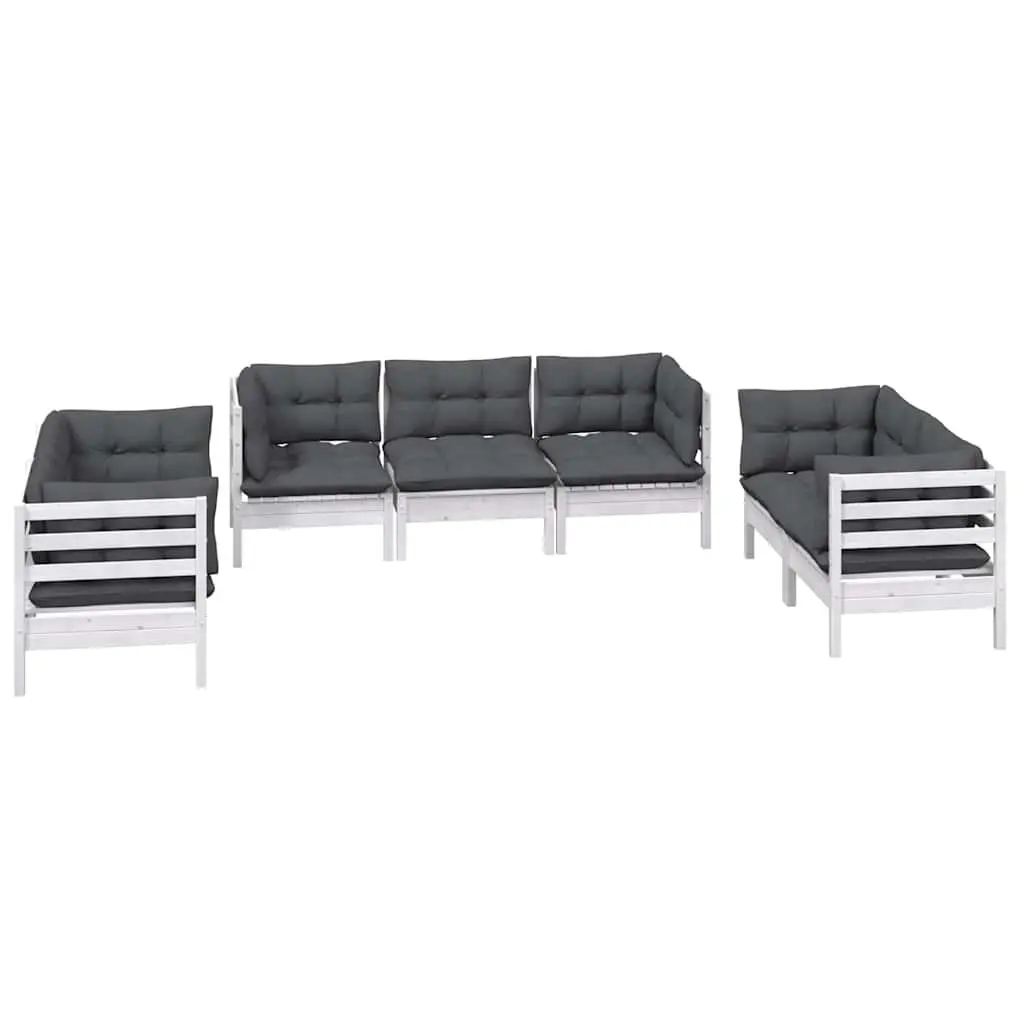 7 Piece Garden Lounge Set White Solid Pinewood Modular Outdoor Patio Furniture with Cushions