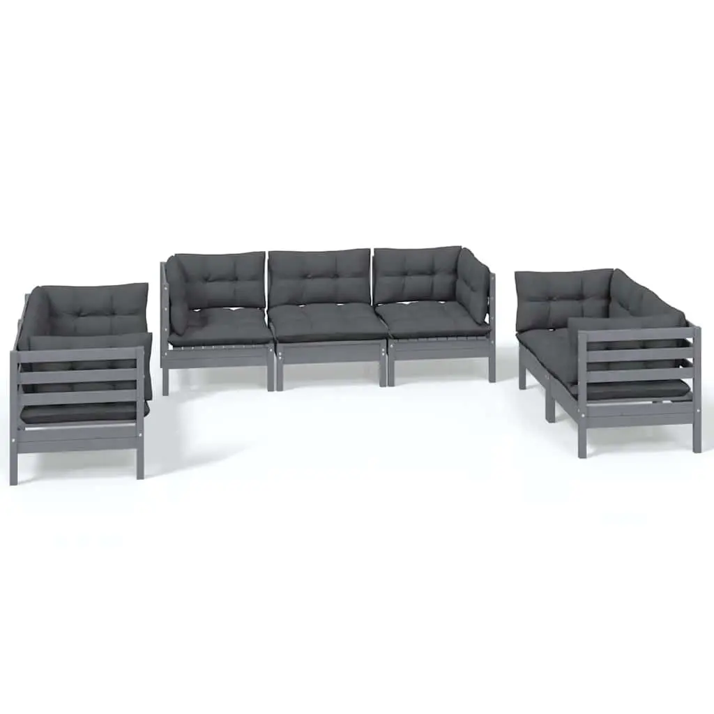 Garden Lounge Set Grey 7 Piece Modular Outdoor Patio Furniture with Cushions