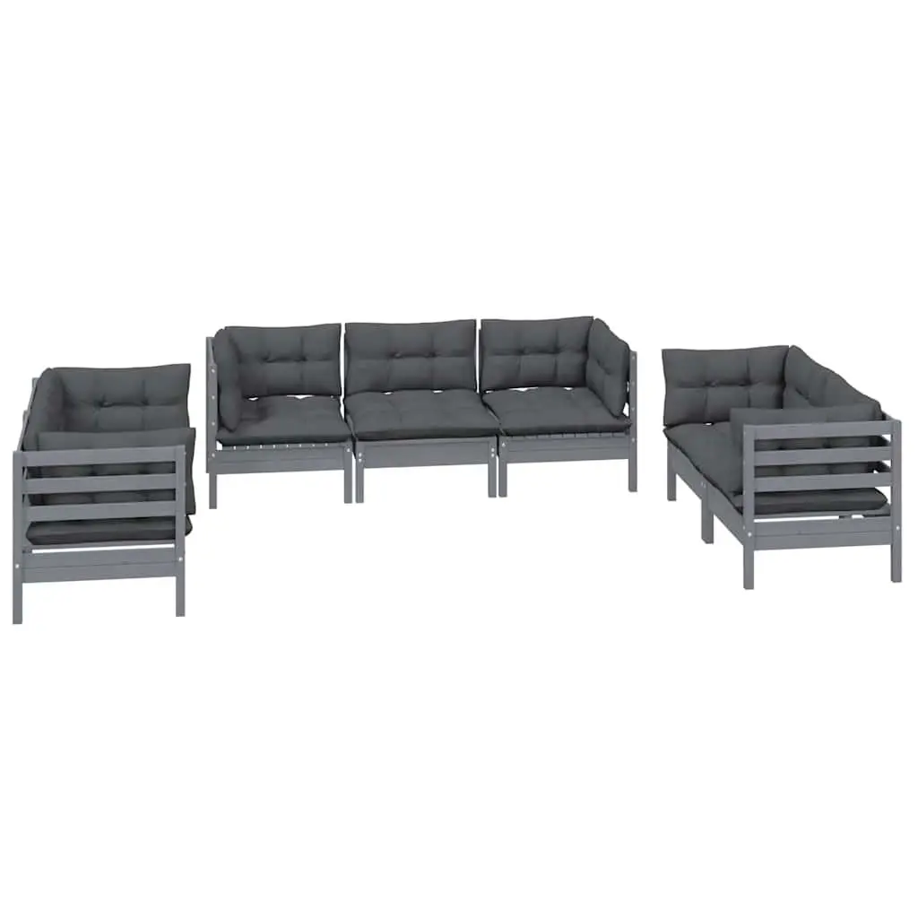 Garden Lounge Set Grey 7 Piece Modular Outdoor Patio Furniture with Cushions