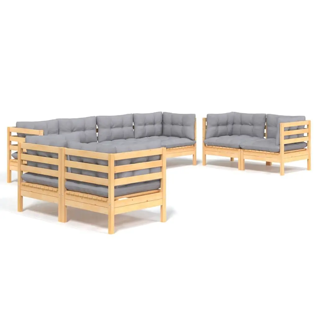 Garden Lounge Set 8 Piece Outdoor Patio Furniture with Grey Cushions Solid Wood