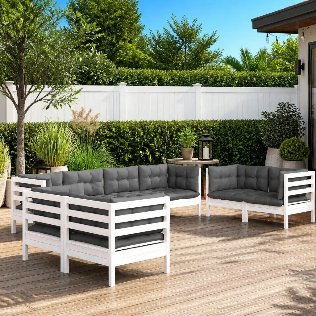 Garden Lounge Set 8 Piece Outdoor Furniture with Cushions Solid Pinewood White