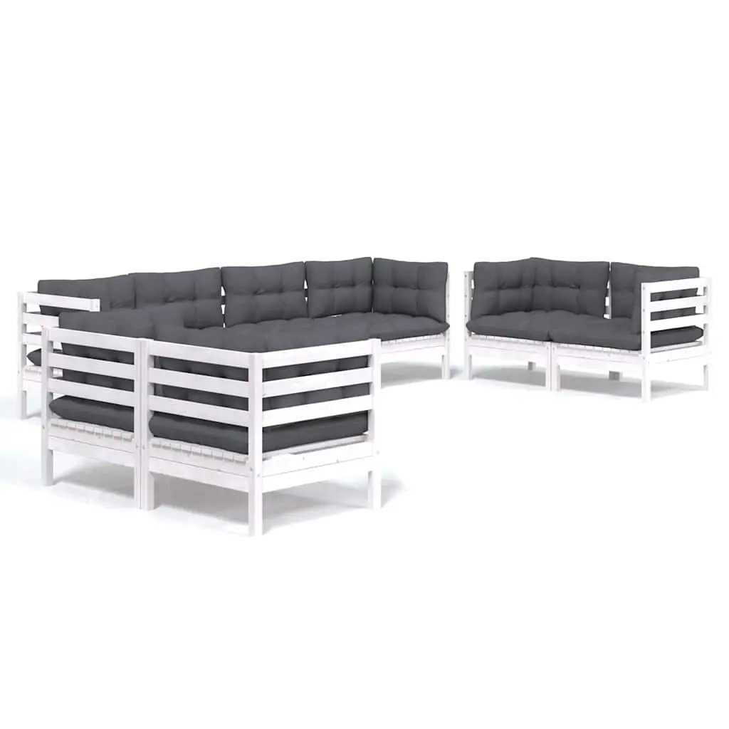 Garden Lounge Set 8 Piece Outdoor Furniture with Cushions Solid Pinewood White