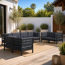 Garden Lounge Set 8 Piece Outdoor Furniture Patio Sofa with Cushions Black