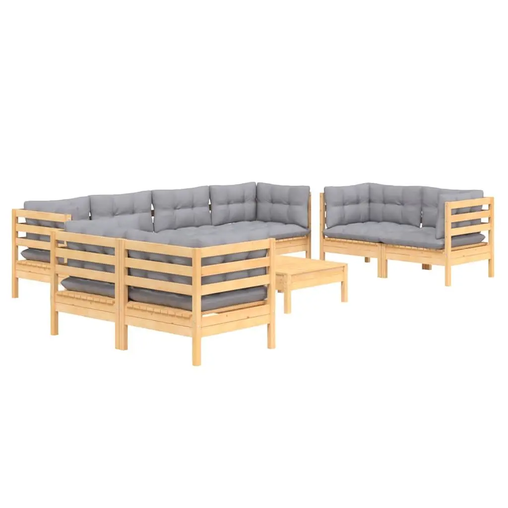 Garden Lounge Set 9 Piece Outdoor Patio Furniture Grey Cushions Modular Sofa