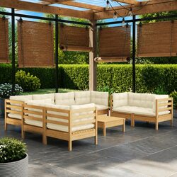 9 Piece Garden Lounge Set: Solid Build with Cream Cushions
