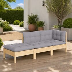 Garden Lounge Set 3 Piece Outdoor Furniture Patio Seating Grey Cushions Solid