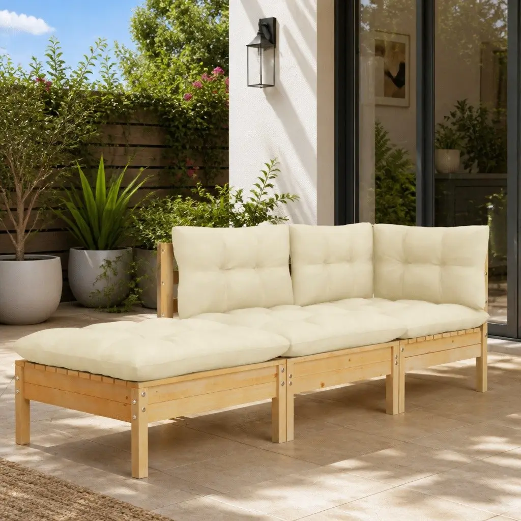 Garden Lounge Set 3 Piece Outdoor Patio Furniture Modular Cream Cushions Solid