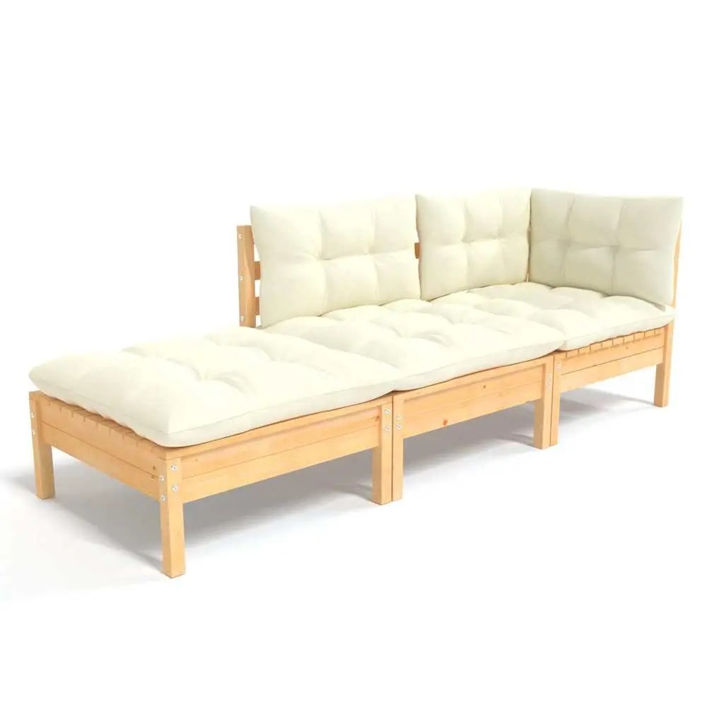 Garden Lounge Set 3 Piece Outdoor Patio Furniture Modular Cream Cushions Solid