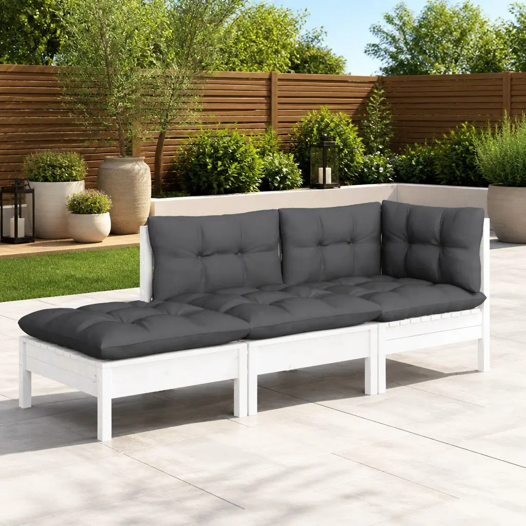 Garden Lounge Set 3 Piece Outdoor Furniture Solid Wood Pine with Cushions White