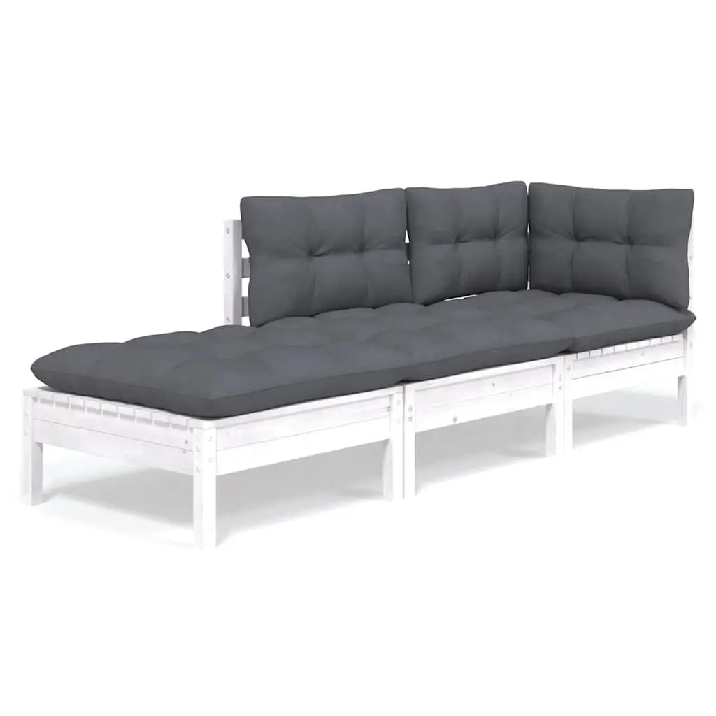 Garden Lounge Set 3 Piece Outdoor Furniture Solid Wood Pine with Cushions White