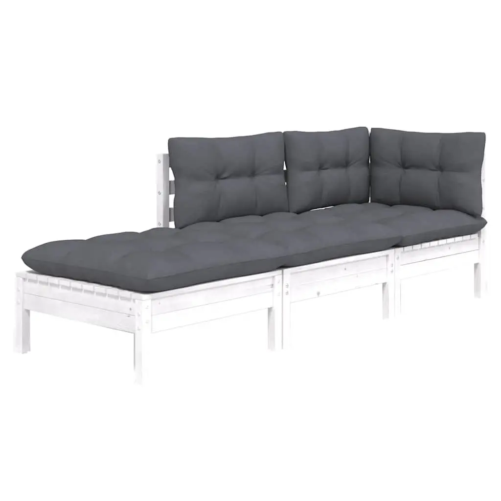 Garden Lounge Set 3 Piece Outdoor Furniture Solid Wood Pine with Cushions White