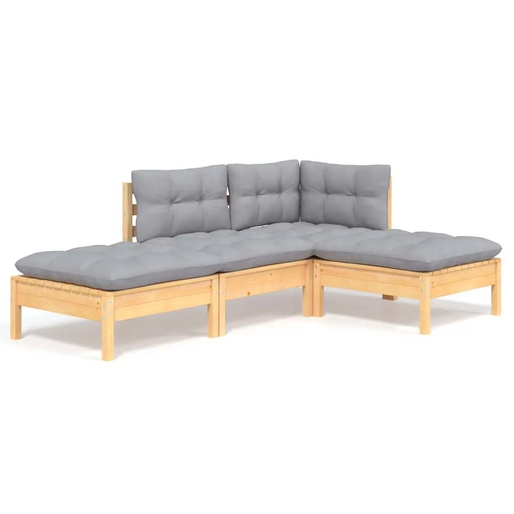 Garden Lounge Set 4 Piece Outdoor Patio Furniture Grey Cushions Pinewood
