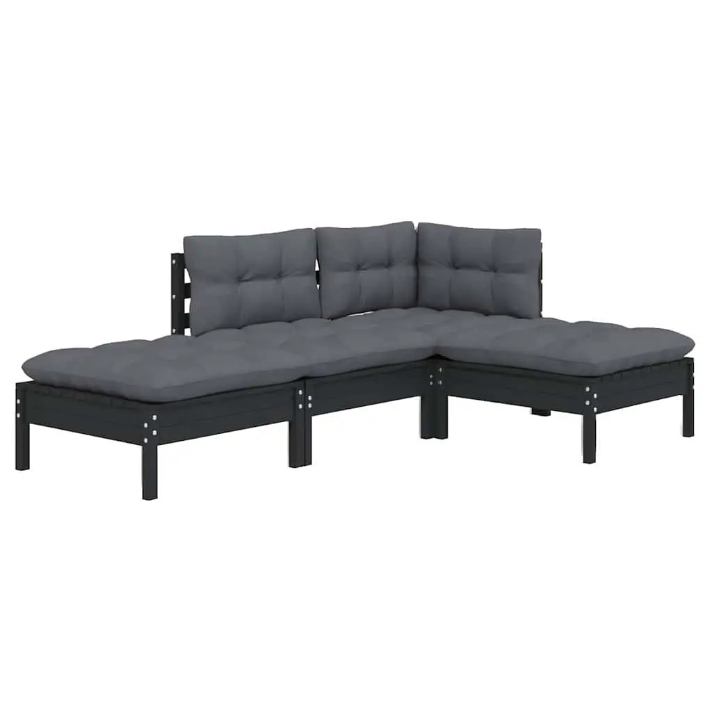 Garden Lounge Set 4 Piece Outdoor Patio Furniture with Cushions Pinewood Black